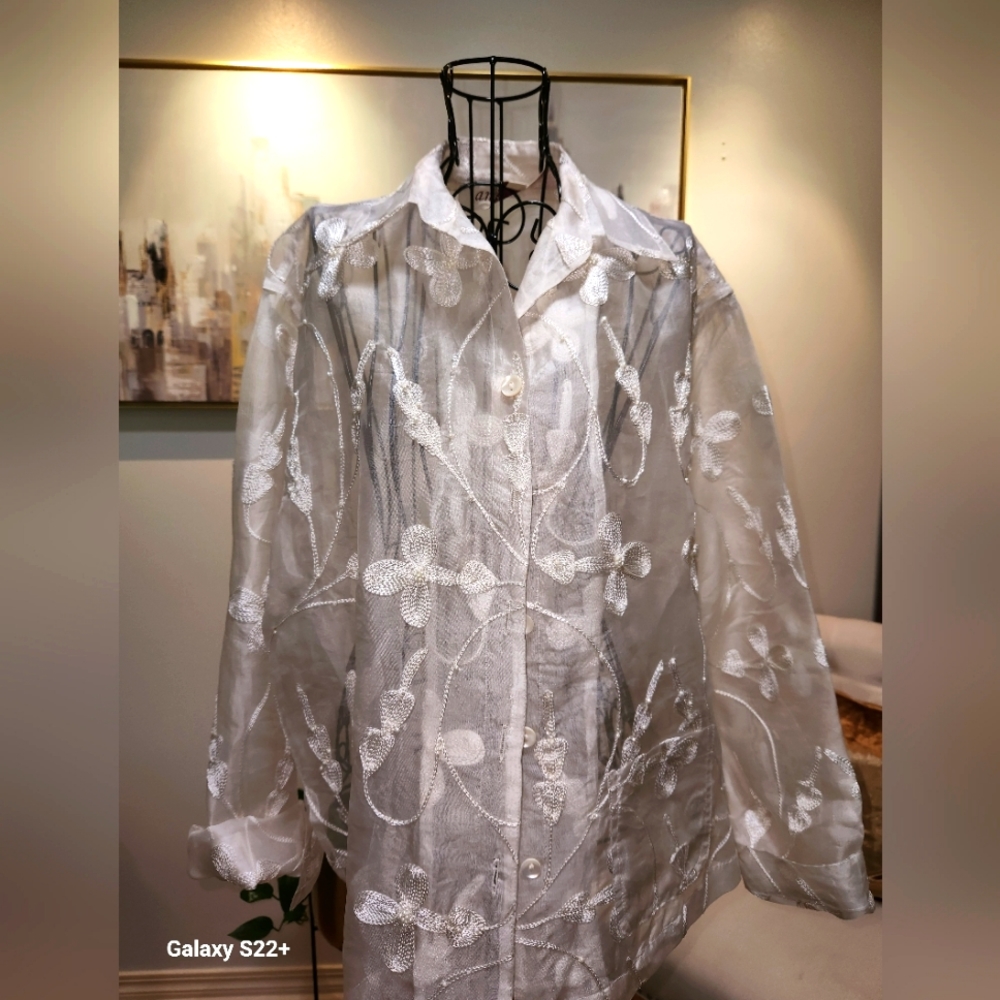 Sheer Embroidered Top Size M